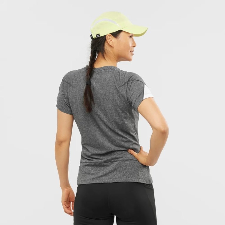 Camiseta Salomon Cross Run Estampados Corta Sleeve Mujer Grises Oscuro | MX LBPR716